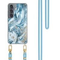 Samsung Galaxy S25 hoesje met blauw koord - Marble sea - thumbnail
