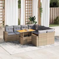 9-delige Loungeset met kussens poly rattan beige - thumbnail