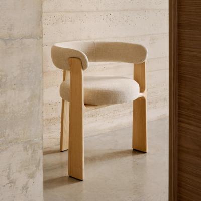 Kave Home Eetkamerstoel 'Granite' Chenille en essenhout, kleur Beige/Naturel