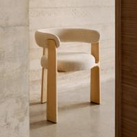 Kave Home Eetkamerstoel 'Granite' Chenille en essenhout, kleur Beige/Naturel - thumbnail