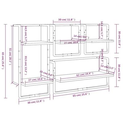 4-delige Wandschappenset met stangen bewerkt hout gerookt eiken