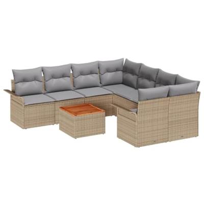 Tuinbankenset met kussen 9 pcs Beige poly rattan