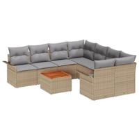 Tuinbankenset met kussen 9 pcs Beige poly rattan - thumbnail