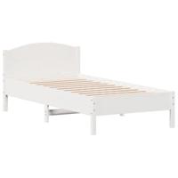 Bedframe met hoofdbord massief grenenhout wit 75x190 cm - thumbnail