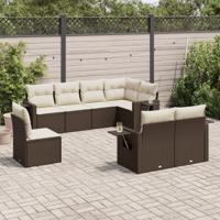 8-delige Loungeset met kussens poly rattan bruin - thumbnail