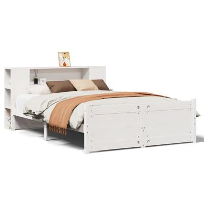 Bed met boekenkast zonder matras grenenhout wit 150x200 cm - thumbnail