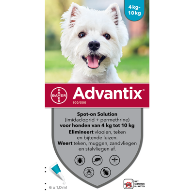 Advantix vlooien- en tekenpipet voor honden 100/500 (4 tot 10 kg) 6 pipetten