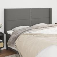 Hoofdbord met randen 163x16x118/128 cm stof donkergrijs - thumbnail