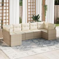 7-delige Loungeset met kussens poly rattan beige - thumbnail