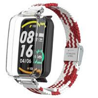By Qubix - Braided nylon bandje met case - Rood met wit - Xiaomi Smart band 7 Pro - thumbnail