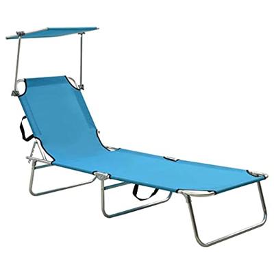VidaXL Ligbed met luifel inklapbaar staal turquoise en blauw VidaXL Ligbed met luifel inklapbaar staal turquoise en blauw