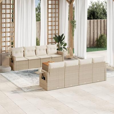 9-delige Loungeset met kussens poly rattan beige