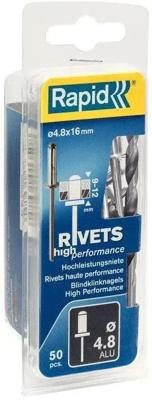 Rapid High performance blindklinknagels Ø4,8 x 16 mm, 50 stuks + boor - 5000390 - 5000390 Rapid High performance blindklinknagels Ø4,8 x 16 mm, 50 stuks + boor - 5000390 - 5000390