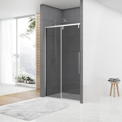 Nisdeur Van Rijn ST06 Schuifdeur Met Vaste Wand Rookglas 140x200 cm 8 mm Soft Close Chroom van Rijn