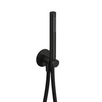Handdouche Hotbath Ace Met Wandsteun Met Uitlaat En Doucheslang 150cm Gepolijst Zwart PVD - thumbnail