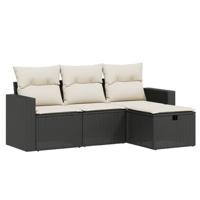 4-delige Loungeset met kussens poly rattan zwart - thumbnail