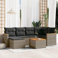 7-delige Loungeset met kussens poly rattan grijs - thumbnail
