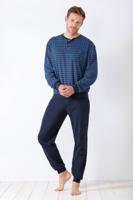 Blauwe warme herenpyjama Hajo grafisch patroon - thumbnail