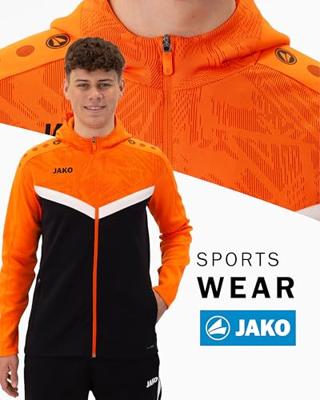 JAKO 6824 Jas Met Kap Iconic - Zwart/Fluo Oranje - S