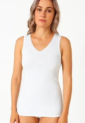 Thermo kanten dames hemd - V-hals - Warm thermisch onderhemd met brede bandjes