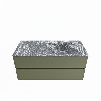 MONDIAZ VICA-DLUX 110cm badmeubel onderkast Army 2 lades. Inbouw wastafel CLOUD rechts 1 kraangat, kleur Lava.