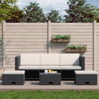4-delige Loungeset met kussens poly rattan zwart - thumbnail