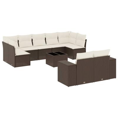 9-delige Loungeset met kussens poly rattan bruin