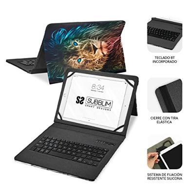 SUBBLIM Beschermhoes voor tablet 11 inch, met bluetooth-toetsenbord, Spaans toetsenbord, elastiek, oplaadpoort, ultra dun, Keytab Pro Trendy Leon