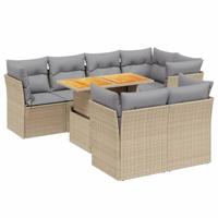 8-delige Loungeset met kussens poly rattan beige - thumbnail
