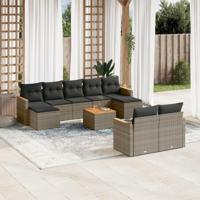 10-delige Loungeset met kussens poly rattan grijs - thumbnail
