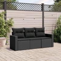 3-delige Loungeset met kussens poly rattan zwart - thumbnail