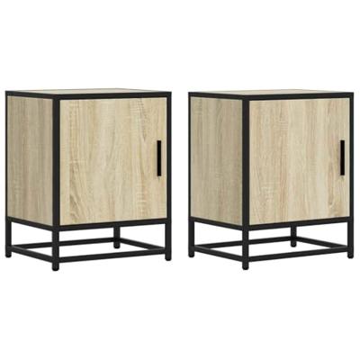 Nachtkastjes 2st 40x31x50cm bewerkt hout en metaal sonoma eiken