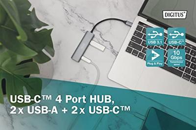 Digitus DA-70245 USB 3.1 Gen 1-hub 4 poorten Met aluminium behuizing Donkergrijs Digitus DA-70245 USB 3.1 Gen 1-hub 4 poorten Met aluminium behuizing Donkergrijs