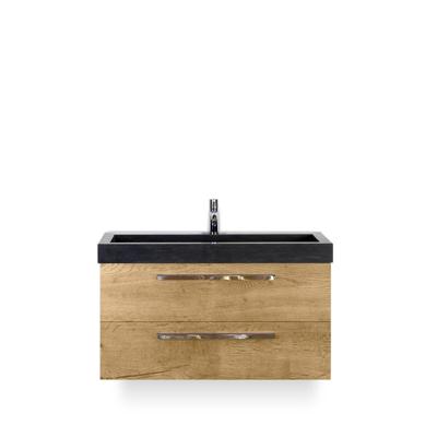 Seville Badmeubelset 100 cm - Natuur Eiken - Wastafel Hardsteen Wit Lucca