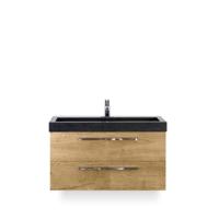 Seville Badmeubelset 100 cm - Natuur Eiken - Wastafel Hardsteen Wit Lucca - thumbnail