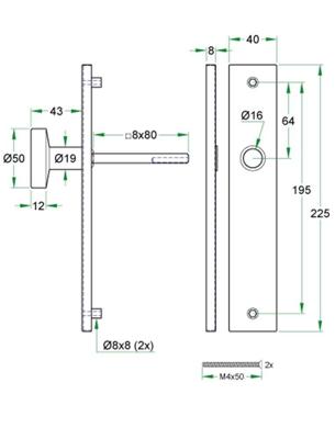 Blindschild (afdek) rechthoek LS rvs mat schroef-bev