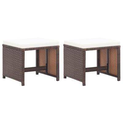 Tuinkrukken 2 st met kussens poly rattan bruin Tuinkrukken 2 st met kussens poly rattan bruin