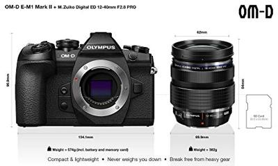 Olympus OM-D E-M10 Mark II Kit, Micro Four Thirds Systeemcamera En M.Zuiko Digital ED 12-40 MM F2.8 Pro Universele Zoom, Zwart, 6.9 x 13.4 x 9.1 cm