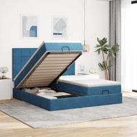 Ottoman bed met matrassen 160x200cm fluweel donkerblauw - thumbnail