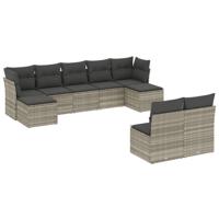 9-delige Loungeset met kussens poly rattan lichtgrijs - thumbnail