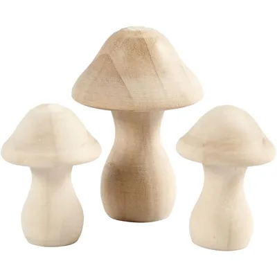 Creativ Company Houten paddestoelen, d 3,3+4,5 cm, afm 4,5+6,5 cm, 3 stuk/ 1 doos
