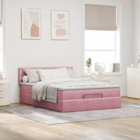 Ottoman bed met matras 140x200cm fluweel roze - thumbnail