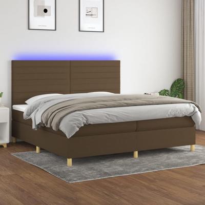 Boxspring met matras en LED stof donkerbruin 200x200 cm