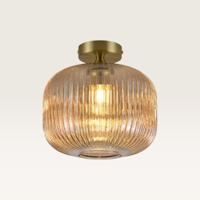 Plafondlamp Virello ambra - Lamp voor binnen, gemaakt van geribbeld amberkleurig glas en goud metaal - Zonder lichtbron - thumbnail