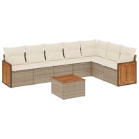 8-delige Loungeset met kussens poly rattan beige - thumbnail