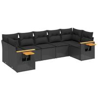 7-delige Loungeset met kussens poly rattan zwart - thumbnail