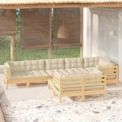 9-delige Loungeset met kussens massief grenenhout wit