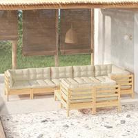 9-delige Loungeset met kussens massief grenenhout wit - thumbnail