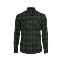 Urban Classics geruit flanellen slim fit overhemd donkergroen/zwart - thumbnail