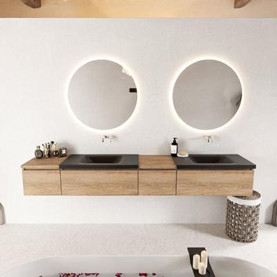 MONDIAZ BUKLA 240cm badmeubel met module 40 rechts kleur Washed Oak met 4 lades. Wastafel CLOUD dubbel 0 kraangaten kleur Urban.